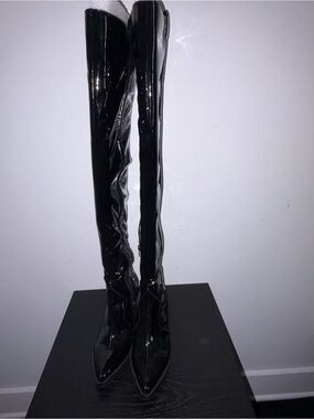Women's Black Patent Over-the-Knee Pointed Toe Boots